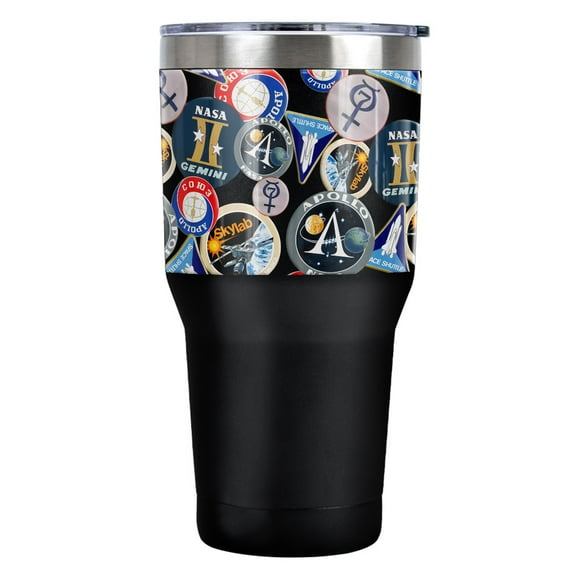 NASA Mission Patches Pattern Stainless Steel Tumbler 30 oz Coffee Travel Cup, Vacuum Insulated & Double Wall with Leakproof Sliding Lid | Great for Hot Drinks and Cold Beverages