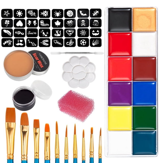 Ensemble de 20 Pcs de Peinture pour le Visage Peinture Corporelle avec 12 Couleurs