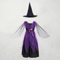 thumbnail image 5 of Disfraz de bruja morada para Halloween, disfraz de niña para fiesta de carnaval, disfraz de Purim para niña, con sombrero y escoba, 5 of 5