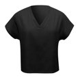 thumbnail image 4 of DuoJiaJ Women Summer Casual Split V Neckline Chiffon Blouses Loose Tunic Short Sleeve Tops Women’s V-Neck Tops Black, 4 of 4