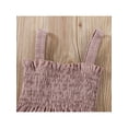 thumbnail image 5 of Baby Summer Jumpsuit Outfit Solid Color Ruched Toddler Girl Casual Sleeveless Suspender Rompers and Headband, 5 of 8