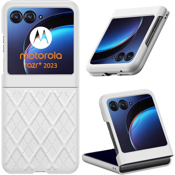 for Motorola Razr Plus 2023 Case Cover, Rhombus Diamond Pattern Phone Case for Women Girl Luxury Protective Case for Motorola Razr Plus 2023, Moto Razr , White