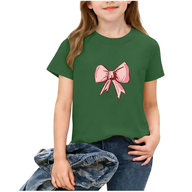 Haut Décontracté d'Été pour Fille, Col Rond, Couleur Unie Classique, Manches Courtes, avec Nœud, Mode