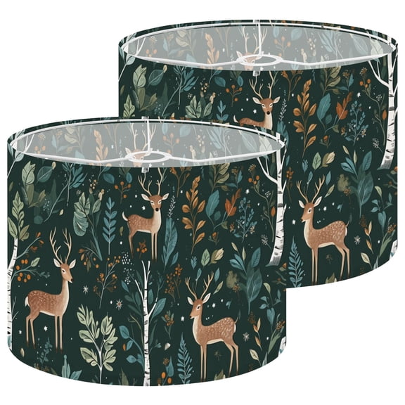 Lampshades 2 Pack Fairy Animal Forest Green Deers Red Vintage Deer Trees 13"x13"x10" Light Shade for Table Lamps Floor Lamps Drum Lamp Shades Lampshade Replacement Easy Assembly