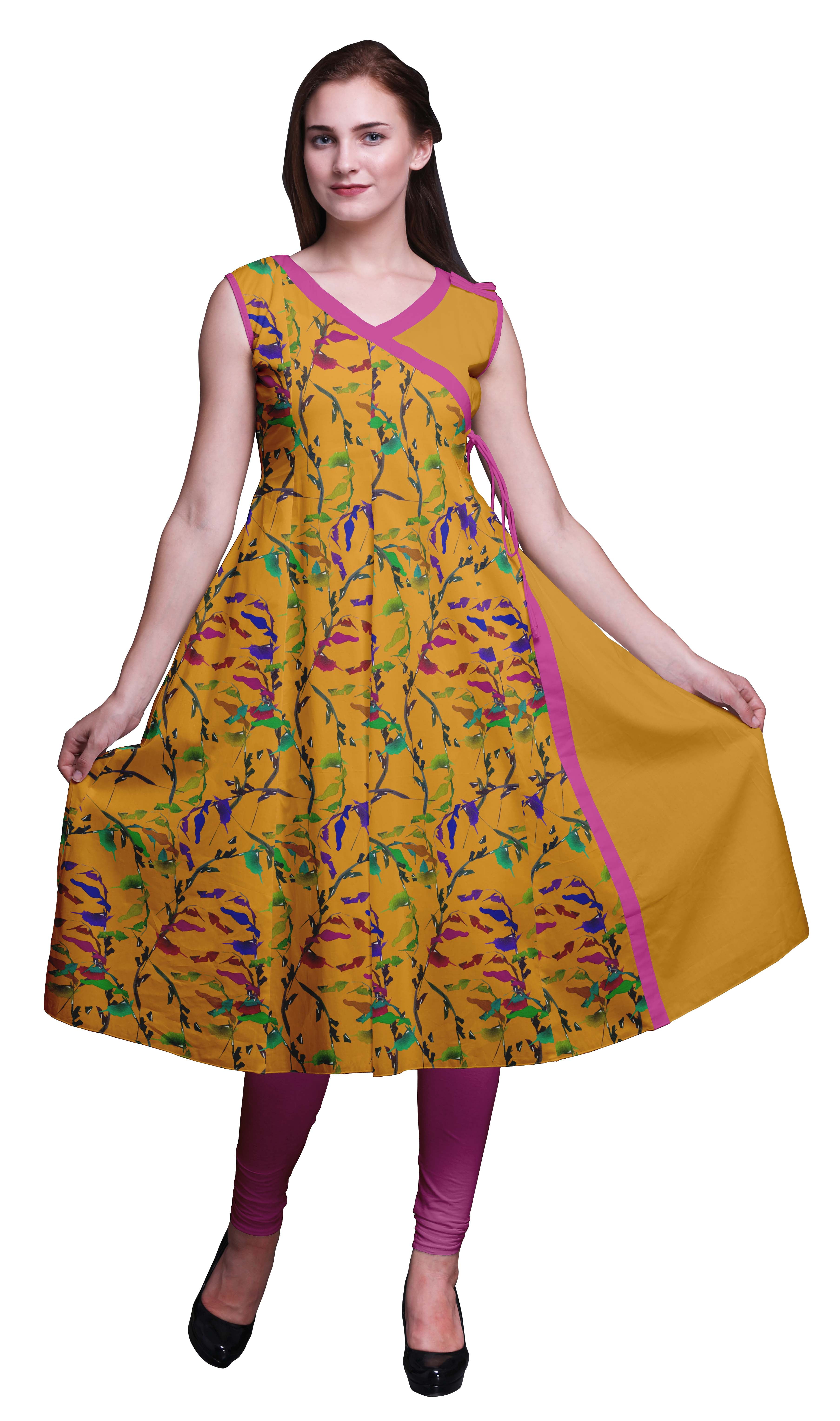 Bimba Women Kurtas Ethnic Printed Angrakha Style Summer Wear Tops For