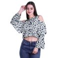 thumbnail image 2 of Moomaya Printed Casual Long Sleeve Tops Women Cold Shoulder Ruffle Sleeves Top, 2 of 4