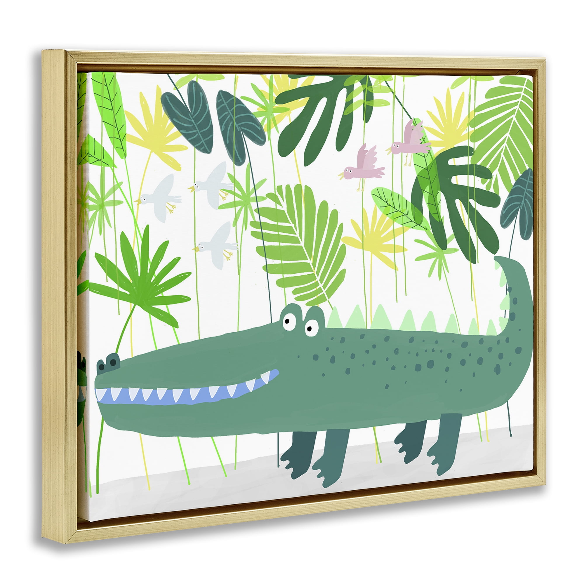 Stupell Industries Crocodile Jungle & Leaves Gold Framed Floater Canvas Wall Art, design by Carla Daly
