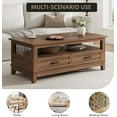 thumbnail image 3 of Farmhouse Coffee Table with Storage, 47" Wood Coffee Table for Living Room, Open Display Area and Storage Drawers with Metal Handles Rectangular Coffee Table, 3 of 7