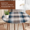 thumbnail image 4 of Blue Brown Plaid Round Tablecloth, Fitted Table Cover with Elastic for 45"-54" Round Tables, Modern Abstract Striped Gingham Checked Table Cloth Outdoor Indoor Dinning Party Waterproof Tablecloths, 4 of 7