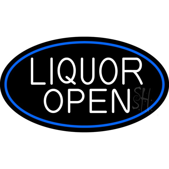 White Liquor Open Oval With Blue Border LED Neon Sign 20 x 37 - inches, Clear Edge Cut Acrylic Backing, with Dimmer - Bright and Premium built indoor LED Neon Sign for Bar decor.