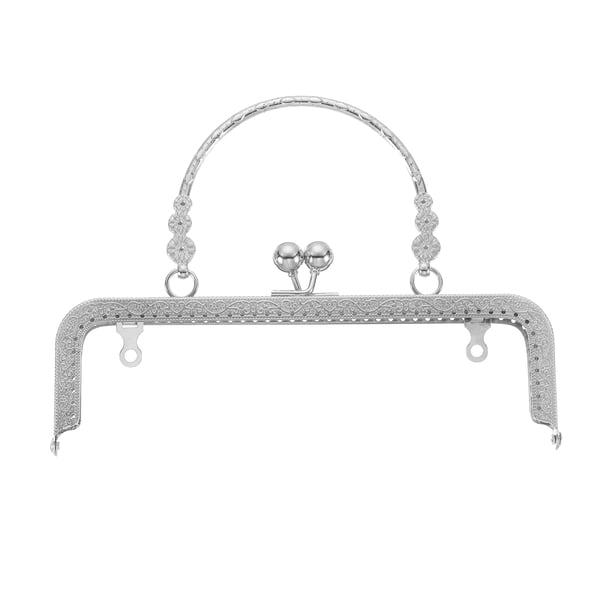 Marco de Bolso de Metal Uxcell, 20cm/7.9" Marco Rectangular Retro con Cierre de Beso Grabado para Fabricación de Bolsos (Plata)
