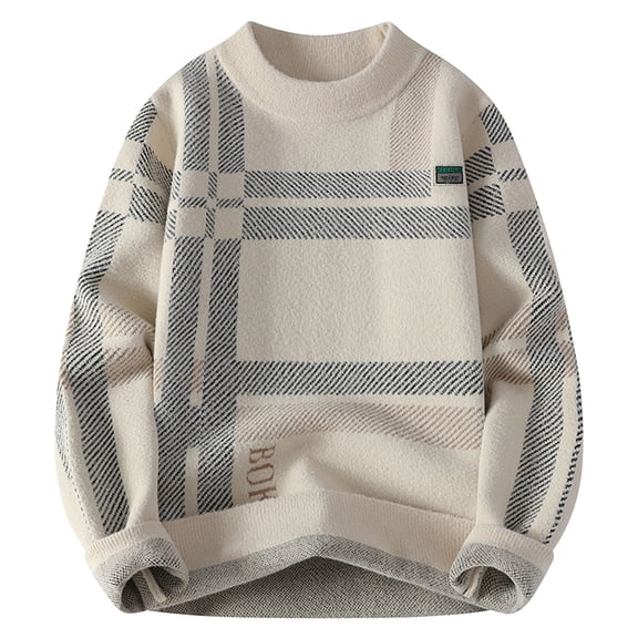 GBSYEWXS Pullover Sweater For Men Crew Neck Long Sleeve Fashion Comfortable Patchwork Beige Sweaters