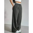 thumbnail image 3 of Women'S Striped Pants Color Block High Waisted Wide Leg Casual Work Office Long Trousers Grey XL, 3 of 7