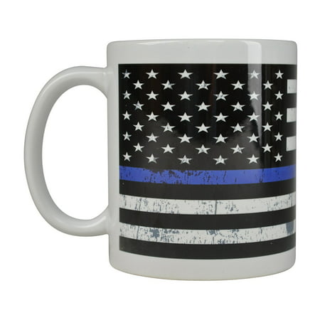 Best Coffee Mug USA Blue Lives Matter thin Blue Line Flag American Support Law Enforcement Police Novelty Cup Great Gift Idea For Men Dad Father Husband Military Veteran Conservative (Thin Blue