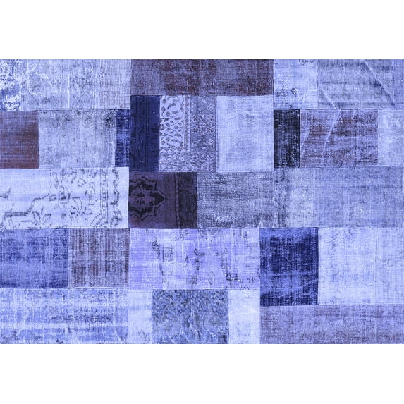 Ahgly Company Machine Washable Indoor Rectangle Patchwork Blue Transitional Area Rugs, 8' x 12'