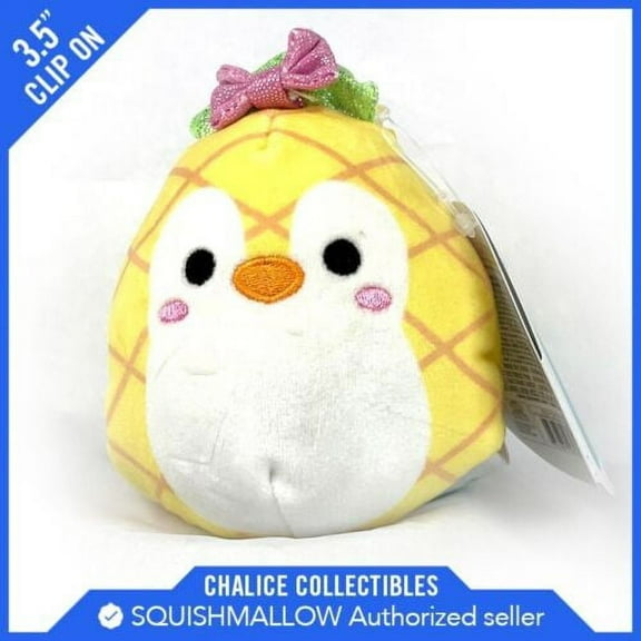 Squishmallow Kellytoy Plush Piper the Penguin as Pineapple Clip On 3.5"