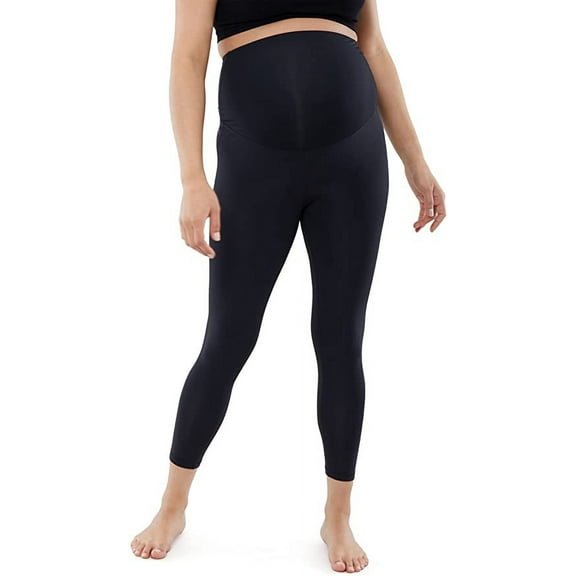 Ingrid & Isabel Basics 7/8 Active Maternity Legging with Crossover Panel, Belly Support, Black