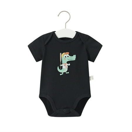 

1 Pack Short Sleeve Bodysuits Romper Cute Print Summer Clothes Black 6-9 Months