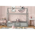 thumbnail image 5 of JERFIT Twin Size House Bed Frame with Roof, Fence Door, Gray Wash Finish, Solid Pine Wood, No Box Spring Needed, 5 of 10