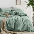 thumbnail image 1 of Washed  Duvet Cover Queen - Green Minimalist  Duvet Cover Linen, 1 of 9