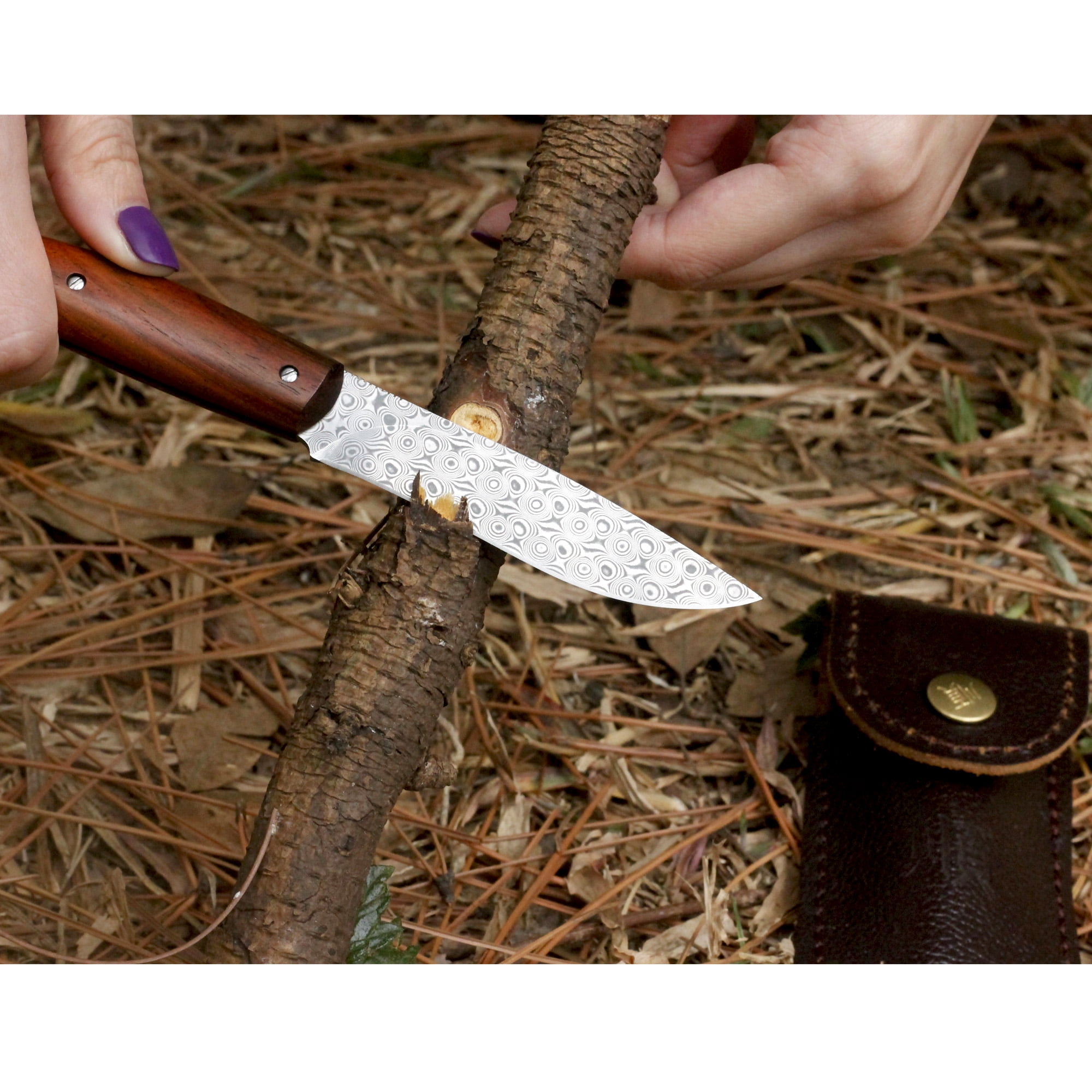 YOUSUNLONG Pocket Knife - Folding Knife Overall 186mm Damascus Steel Natural Rosewood Handle