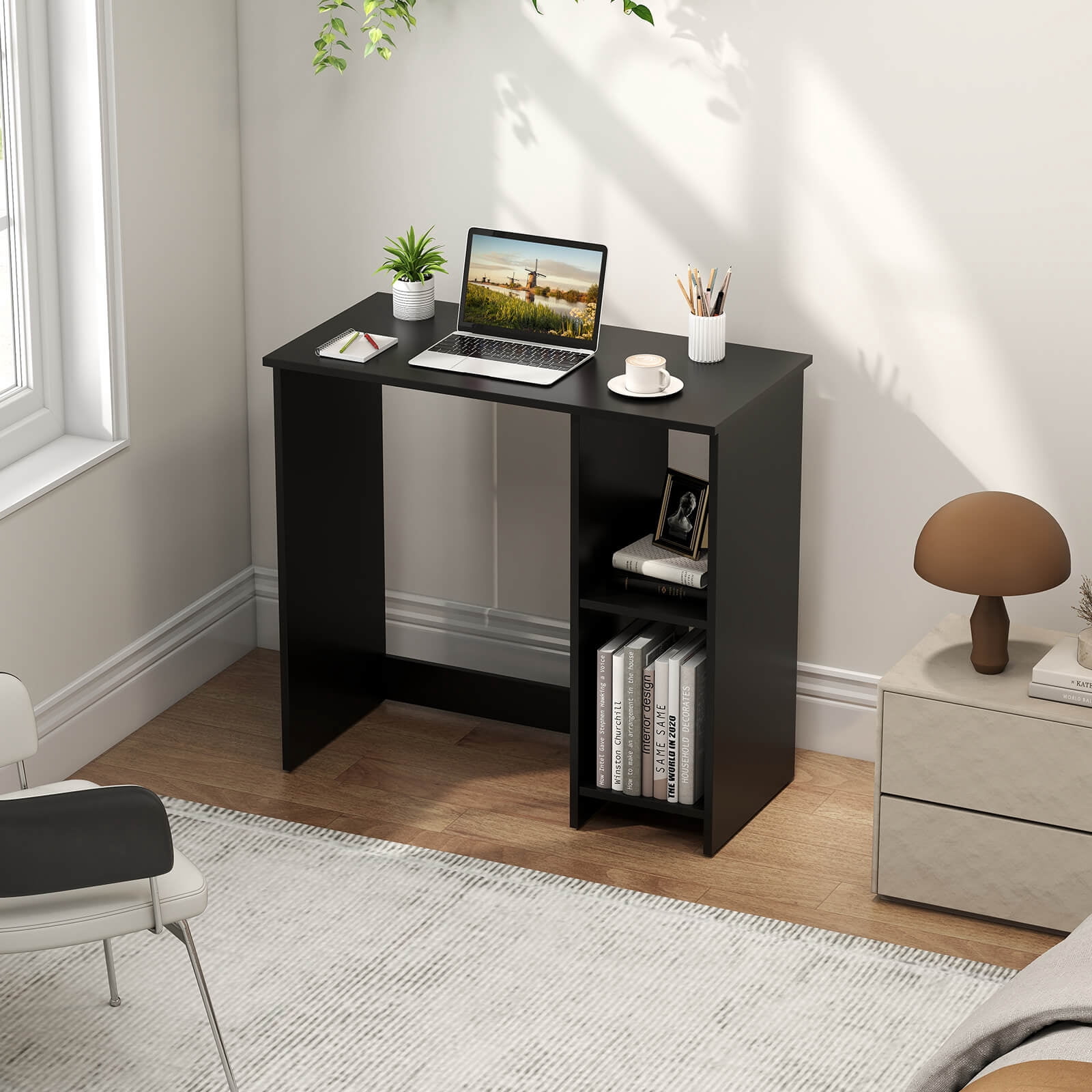 Costway 31.5" Small Computer Desk Home Office Study Writing Desk with 2 Compartments Black
