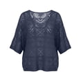 thumbnail image 5 of Siminsem Women's Crochet Long Sleeve V Neck Loose Fitting Top 2026 Summer Lightweight Boho Beach Cover Up Blouse Casual Resort Cruise Vacation Outfit Trendy Spring Sweater, Navy, S, 5 of 5