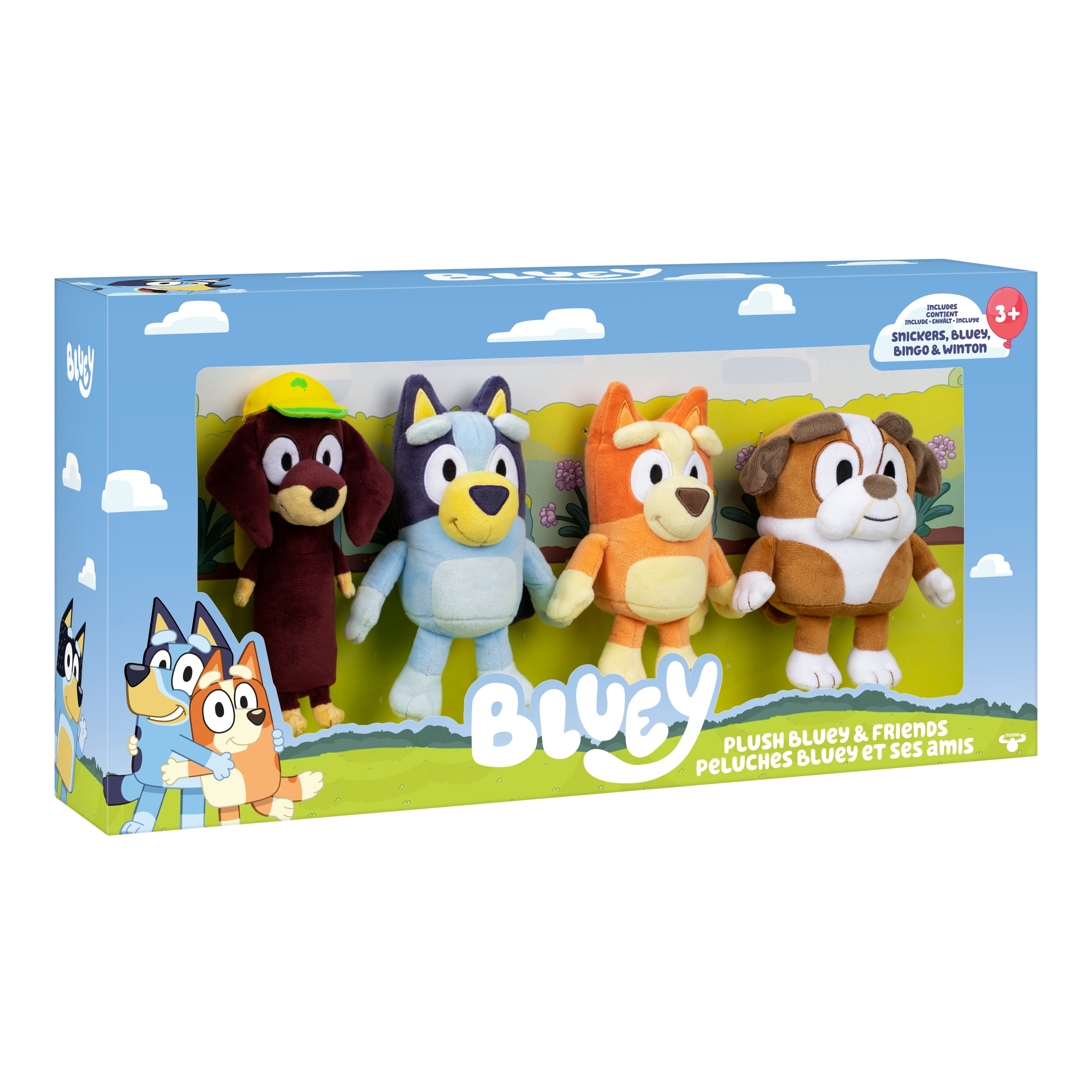 Bluey Friends 4 Plush Value Box, Includes Bluey, Bingo, Winton and Snickers, Ages 3+, Walmart Exclusive