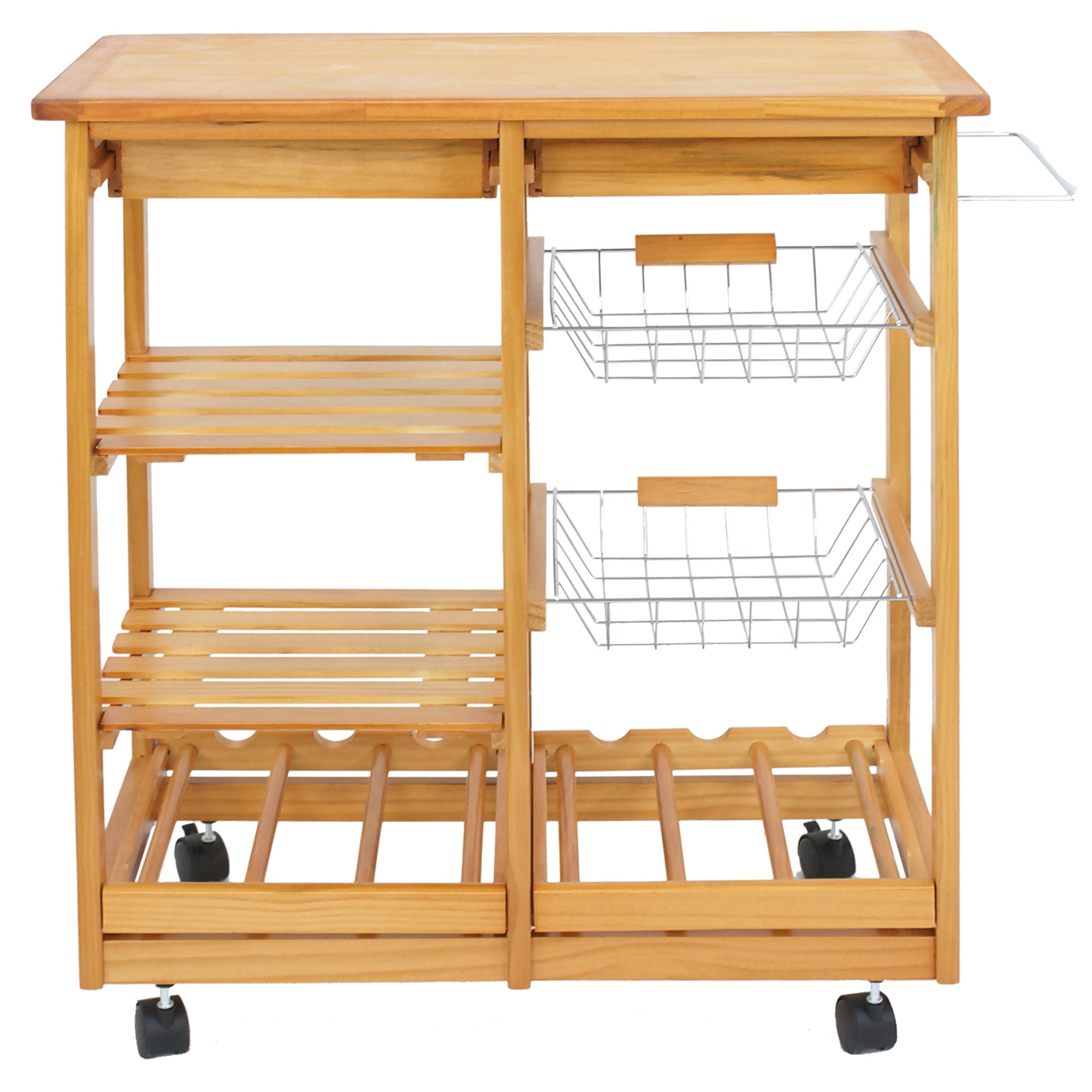 Zeny Kitchen Cart Island Wooden Storage Trolley Utility Cart W/ Drawers and  Baskets