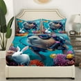 thumbnail image 3 of YST Kids Capybara Sheet Set Funny Rodent Animal Diving In Blue Sea Sheets For Boys Girls 3D Cartoon Sea Animal Bed Sheets Set Marine Life Nautical Rabbit Flat Fitted Sheet, Full, 3 of 5
