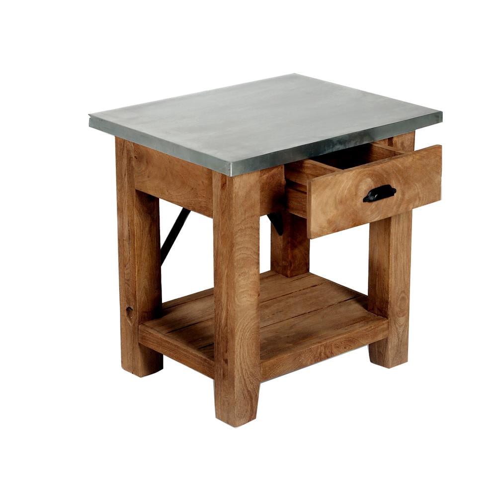 Alaterre Millwork 22" Wood and Zinc Metal End Table with Drawer