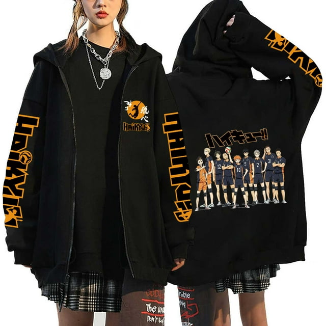 Anime Hoodie Zip Up Jacket Karasuno Plus Size Sweatshirt Harajuku Unisex