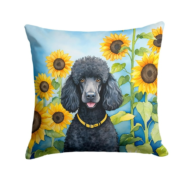 Coussin Décoratif Caniche Noir dans des Tournesols