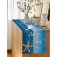 thumbnail image 2 of Summer Marine Starfish Wood Grain Table Runner 13x90in Non-Slip Cotton Linen Table Runners, Beach Theme Happy Place Dresser Scarves TableRunner for Dinner Kitchen Dining Wedding Party, 2 of 9