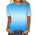 thumbnail image 3 of SROBPTY Womens Summer Tops, Casual T Shirts for Women, Womens Fashion Casual Gradient Print Crew Neck Short Sleeve T Shirt Blouse Tops Blue,S, 3 of 5