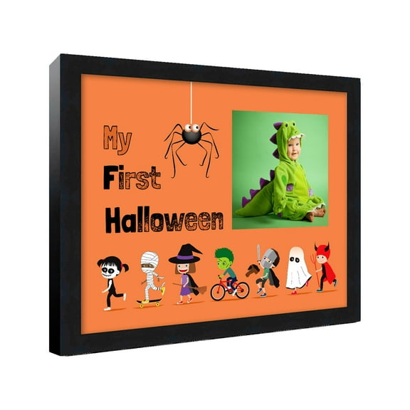 Baby's First Halloween Frame Black Wood Frame with Halloween Theme Mat Made to Display Photos