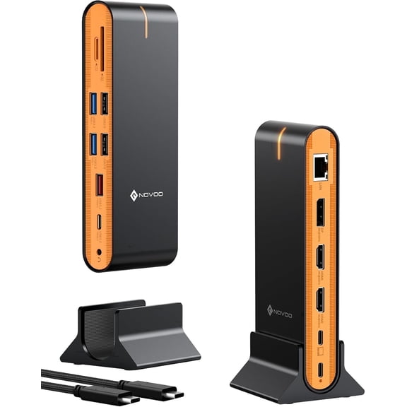 NOVOO 15-in-1 USB C Docking Station, Triple Display Laptop Dock with 8K@30Hz DisplayPort, Dual 4K@60Hz HDMI, 10Gbps USB-C/A, 100W PD, Ethernet, SD/TF, Audio for MacBook, Dell, HP, Lenovo