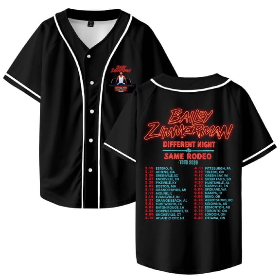 Bailey Zimmerman Different Night Same Rodeo Tour 2026 Baseball Jersey Shirt V-Neck Women Men Short Sleeve Streetwear Clothes