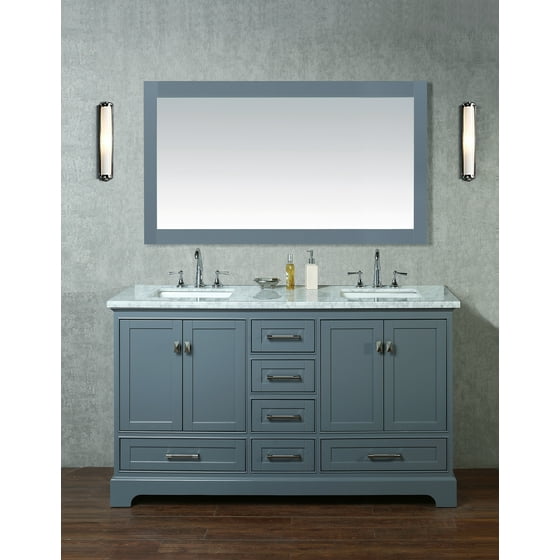 Stufurhome Newport White 60 Inch Double Sink Bathroom Vanity