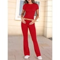 thumbnail image 6 of Solid Color Slim Fit Short Sleeve Trousers Suit Red XS, 6 of 7
