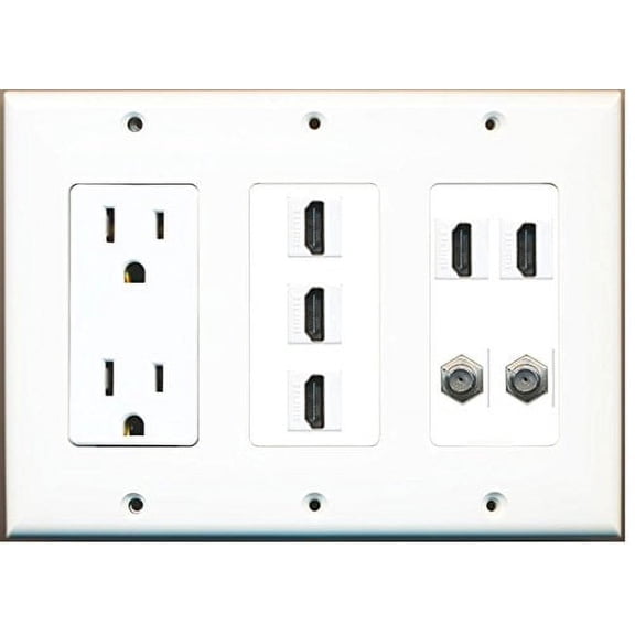 RiteAV - (3 Gang 15A Power Outlet 5 HDMI 2 Coax Wall Plate White