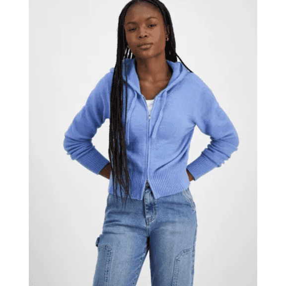 Ultra Flirt Juniors' Full-Zip Hoodie Cardigan Sweater - XL - BLUE