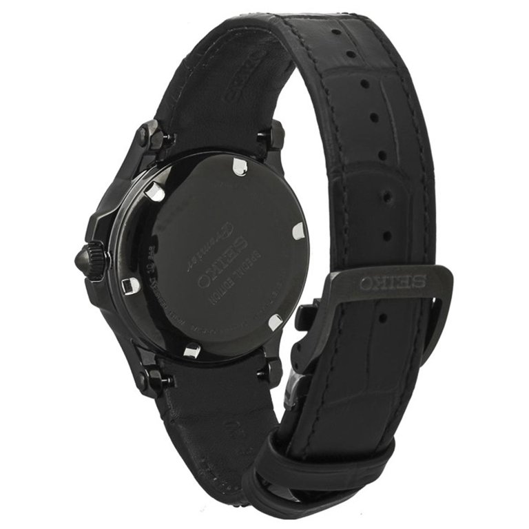 Seiko SNP045 Men's Premier Black Dial Black Leather Strap Kinetic