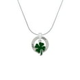 thumbnail image 2 of Delight Jewelry Silvertone Two Sided Green Enamel Lucky Four Leaf Clover Joy Ring Charm Necklace, 18", 2 of 4