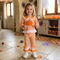thumbnail image 4 of RUINIXCW Toddler Baby Girl Halloween Outfit Infant Girl Fall Winter Clothes Striped Pumpkin Penter Pan Collar Long Sleeve Shirt Tops Flare Pants Set, 4 of 9
