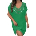thumbnail image 2 of Antinious Ladies V-Neck Short Sleeve Hand Crochet Neck Splice Solid Coverup Versatile Casual Dress, 2 of 5