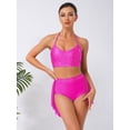 thumbnail image 3 of SiiRoh Women's 2 Piece Lyrical Dance Outfits Halter Sleeveless Crop Top with Irregular Skirt Briefs Hot Pink L, 3 of 5