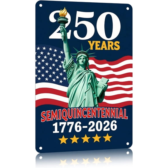 Patriotic USA 250th Anniversary Tin Wall Sign Metal 8x12 Statue of Liberty Design Home Garage Office Decor