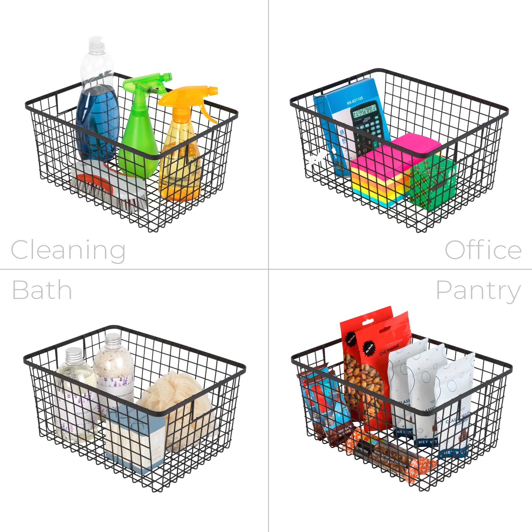 Smart Design Nestable Basket Organizer with Handles - 9 x 12 x 6 - Black - Set of 4