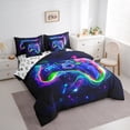thumbnail image 3 of Homewish Modern Video Game 7 Pieces Bedding Comforter Set,Watercolor Gamepad Controller Full Bedding Set,Neon Blue Green Black Fitted Sheet Flat Sheet For Boy,Microfiber Room Decor Reversible, 3 of 8